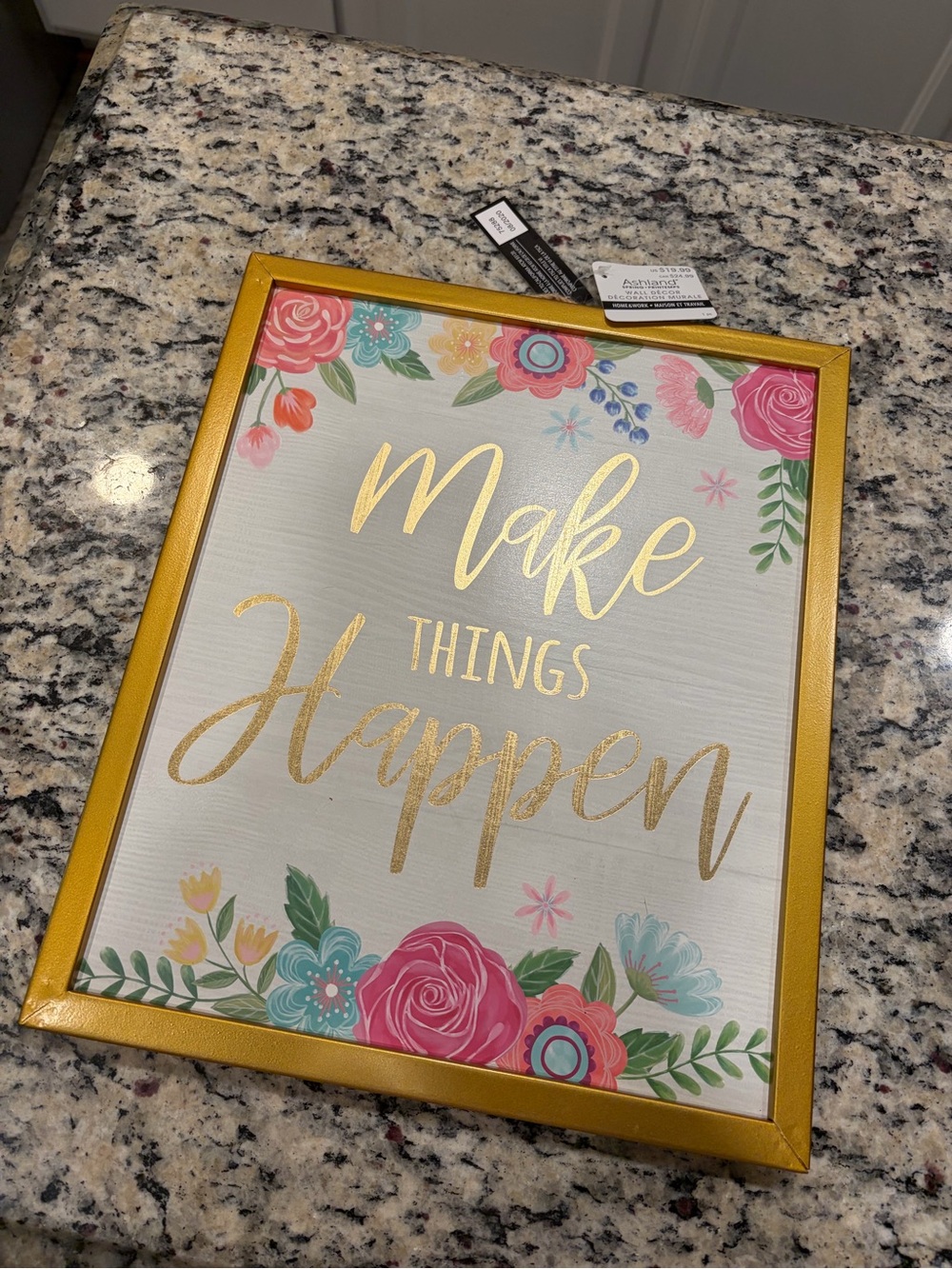 Make Things Happen Gold Framed Floral Wall Art 12”x14 1/2”